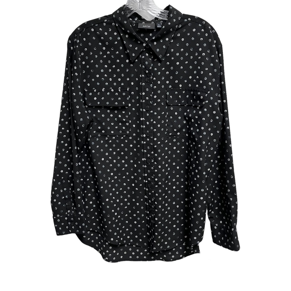 Women’s XL Apt.9 Blouse Black/cream Polka Dot